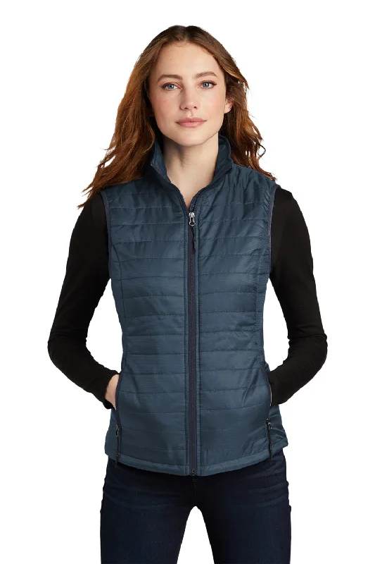 Port Authority Womens Water Resistant Packable Puffy Full Zip Vest - Regatta Blue/River Navy Blue