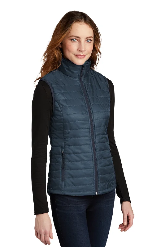 Port Authority Womens Water Resistant Packable Puffy Full Zip Vest - Regatta Blue/River Navy Blue