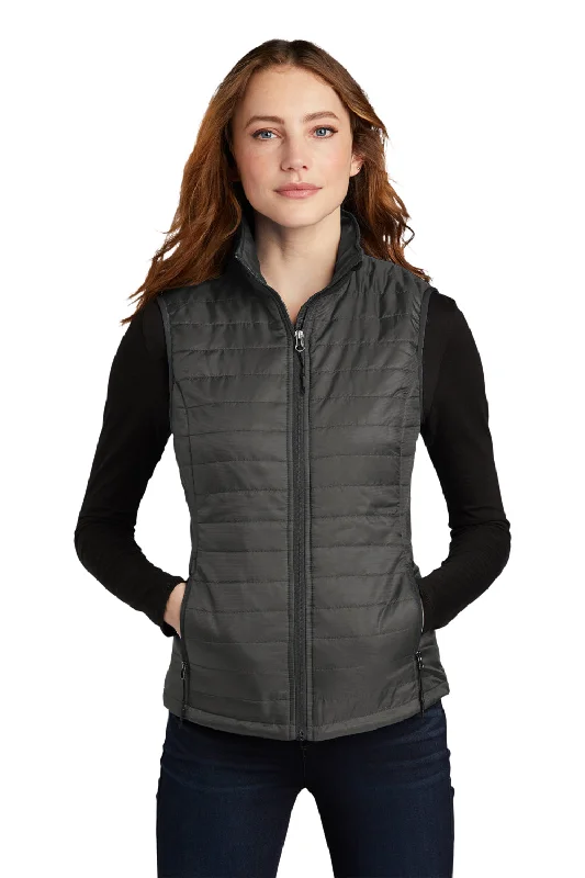 Port Authority Womens Water Resistant Packable Puffy Full Zip Vest - Sterling Grey/Graphite Grey