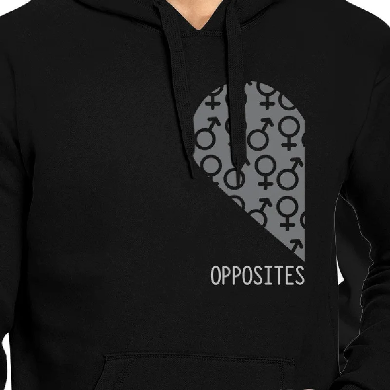 Opposites Attract Male Female Symbols Matching Couple Black Hoodie