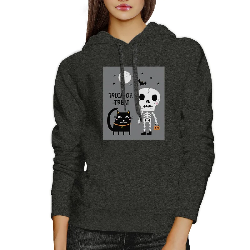 Trick-Or-Treat Skeleton Black Cat Dark Grey Hoodie