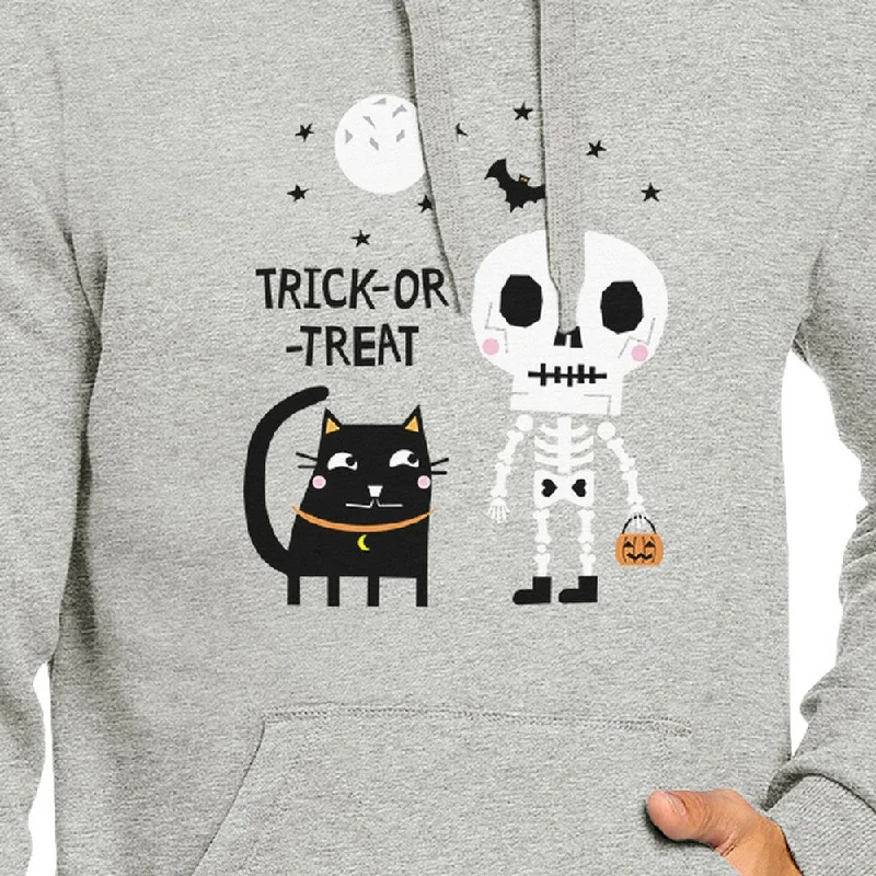 Trick-Or-Treat Skeleton Black Cat Grey Hoodie