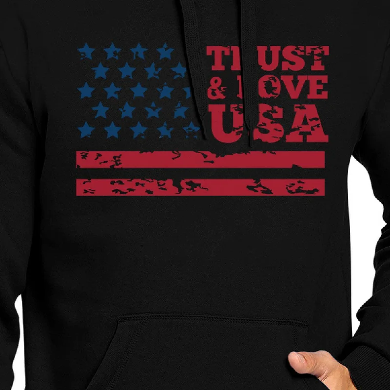 Trust & Love USA Unisex Black Hoodie Crewneck Pullover Fleece Gift