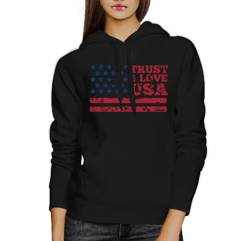 Trust & Love USA Unisex Black Hoodie Crewneck Pullover Fleece Gift