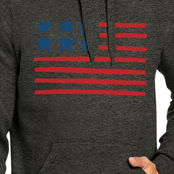 USA Flag Cute American Flag Design Unisex Gray Hoodie Gifts For Her