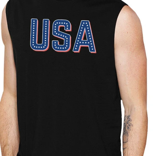 USA With Stars Mens Cotton Muscle Top Unique USA Letter Printed Top