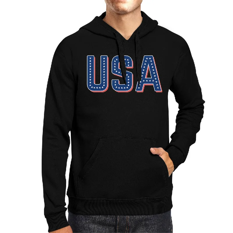 USA With Stars Unisex Black Hoodie 4th Of July Cute Design Hoodie