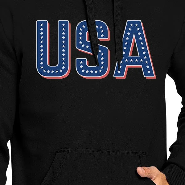 USA With Stars Unisex Black Hoodie 4th Of July Cute Design Hoodie