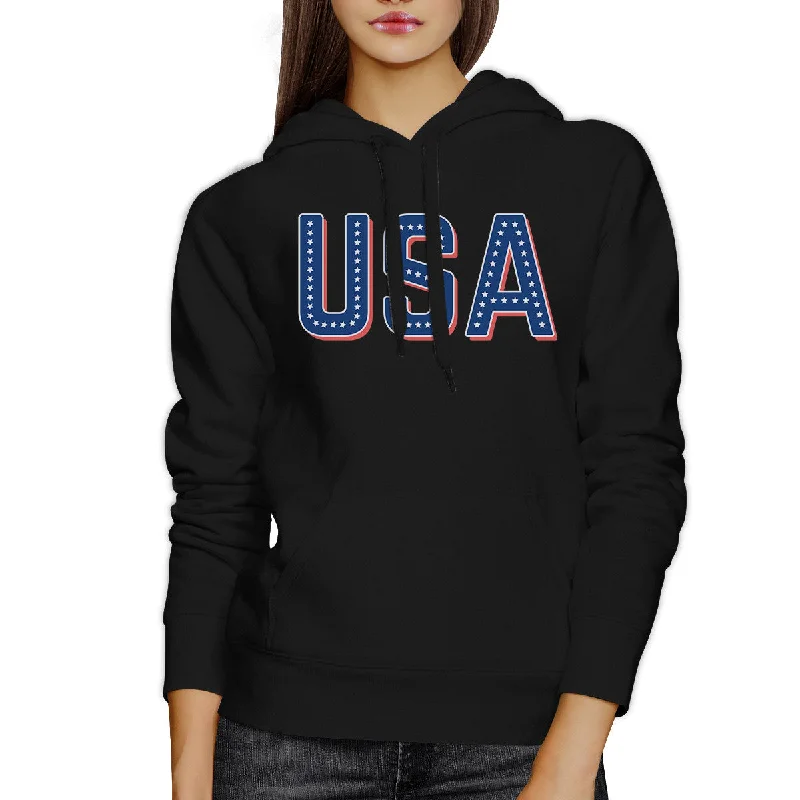 USA With Stars Unisex Black Hoodie 4th Of July Cute Design Hoodie