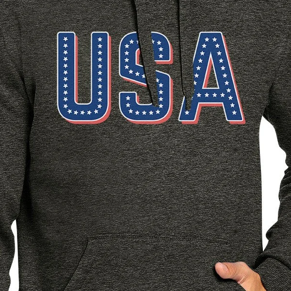 USA With Stars Unisex Black Pullover Hoodie Gift For 4th Of July