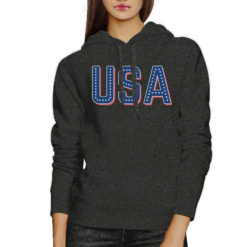 USA With Stars Unisex Black Pullover Hoodie Gift For 4th Of July