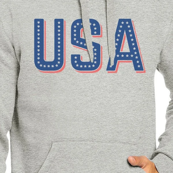 USA With Stars Unisex Gray Cute Independence Day Hoodie Gift Idea