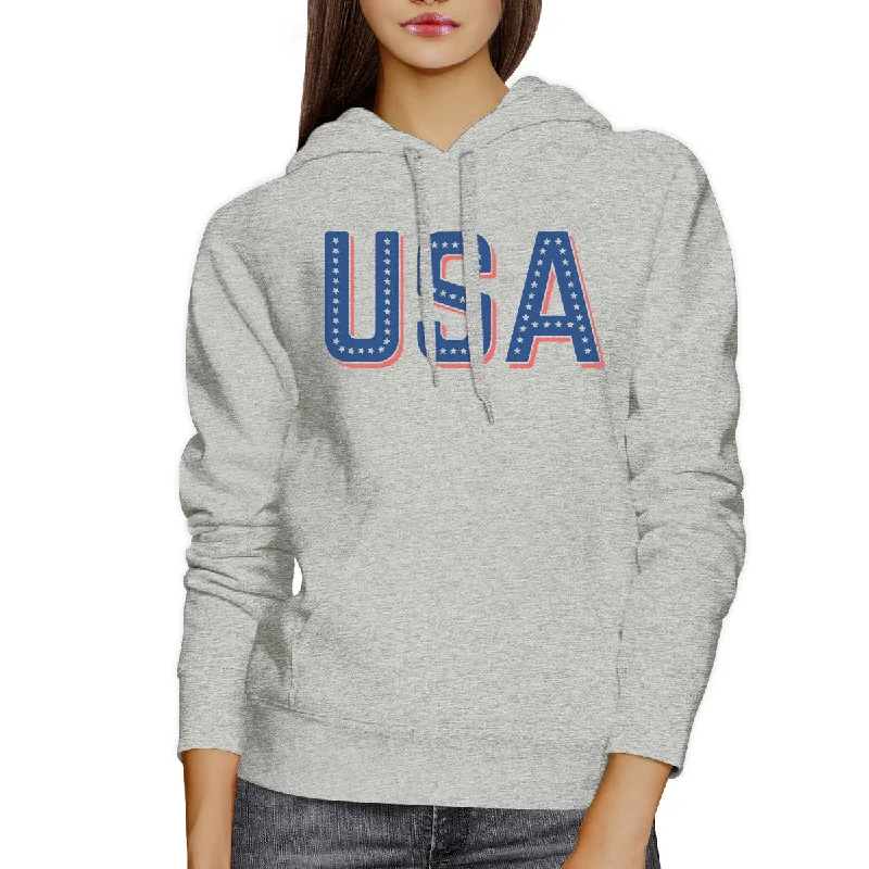 USA With Stars Unisex Gray Cute Independence Day Hoodie Gift Idea