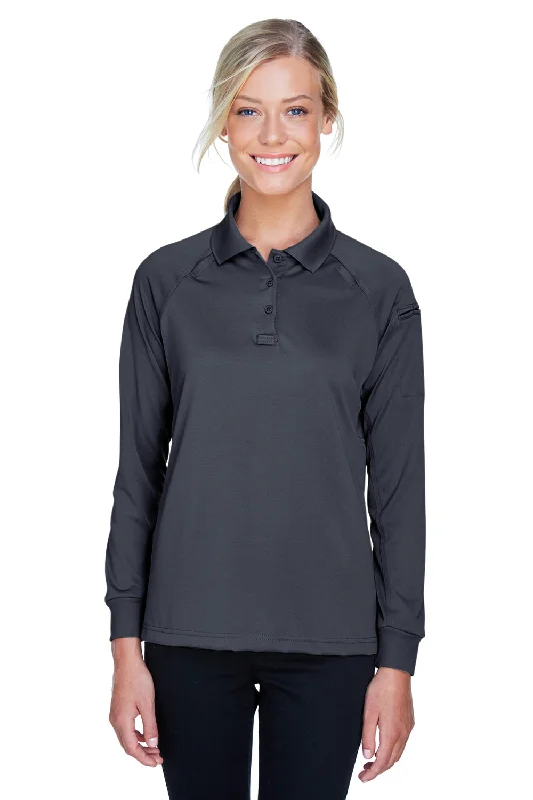 Harriton Womens Advantage Tactical Moisture Wicking Long Sleeve Polo Shirt - Dark Charcoal Grey