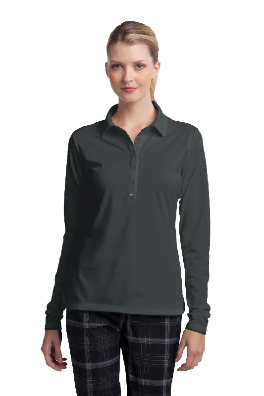 Nike Womens Stretch Tech Dri-Fit Moisture Wicking Long Sleeve Polo Shirt - Anthracite Grey