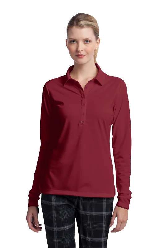 Nike Womens Stretch Tech Dri-Fit Moisture Wicking Long Sleeve Polo Shirt - Varsity Red