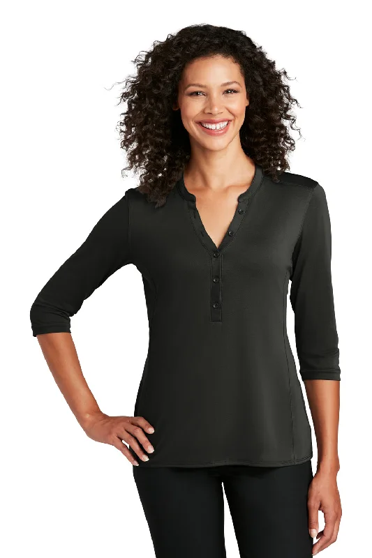 Port Authority Womens Moisture Wicking 3/4 Sleeve Polo Shirt - Black