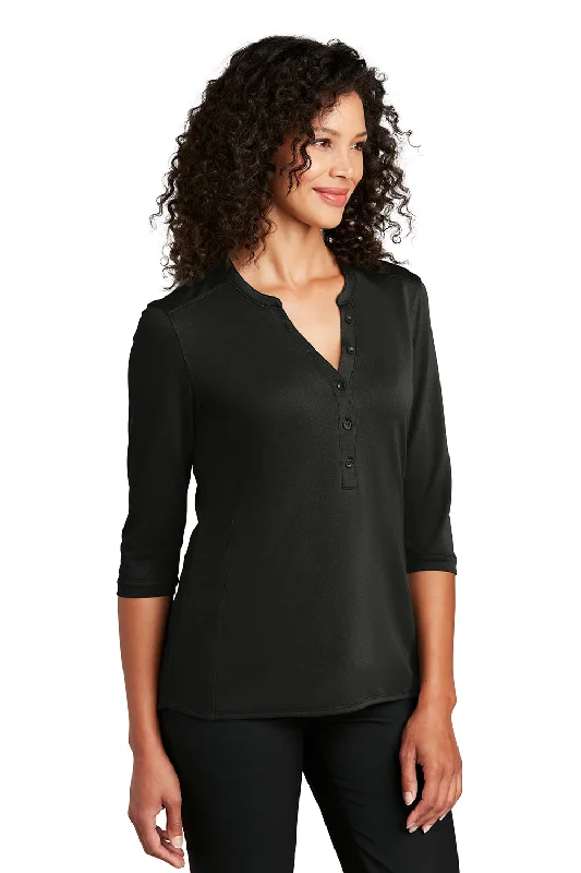 Port Authority Womens Moisture Wicking 3/4 Sleeve Polo Shirt - Black