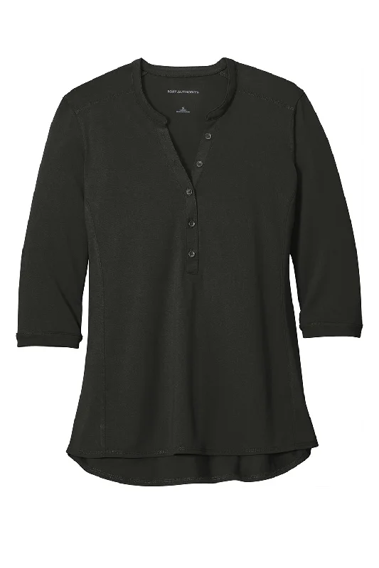 Port Authority Womens Moisture Wicking 3/4 Sleeve Polo Shirt - Black