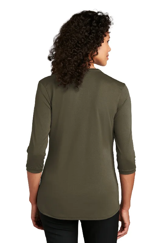 Port Authority Womens Moisture Wicking 3/4 Sleeve Polo Shirt - Deep Olive Green