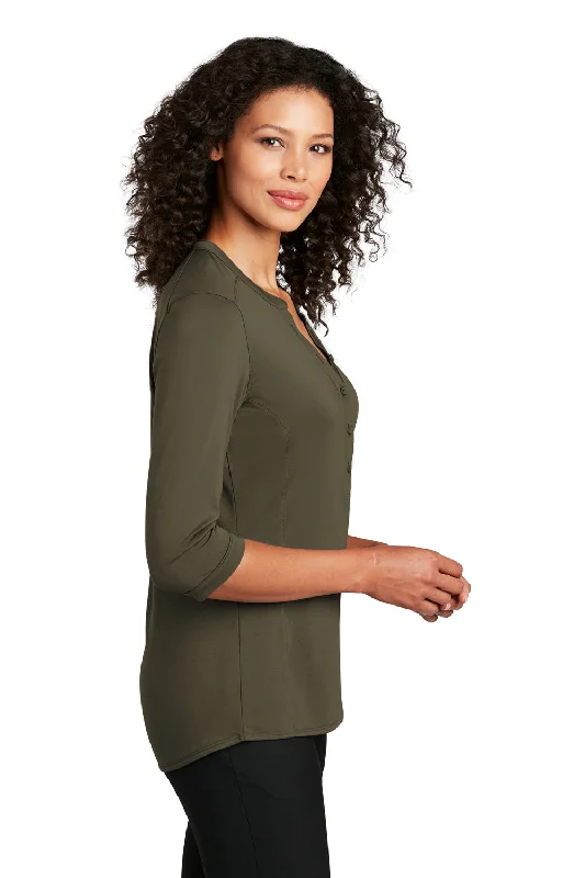 Port Authority Womens Moisture Wicking 3/4 Sleeve Polo Shirt - Deep Olive Green