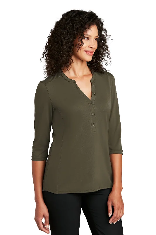 Port Authority Womens Moisture Wicking 3/4 Sleeve Polo Shirt - Deep Olive Green