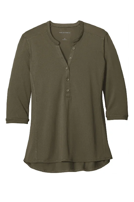 Port Authority Womens Moisture Wicking 3/4 Sleeve Polo Shirt - Deep Olive Green