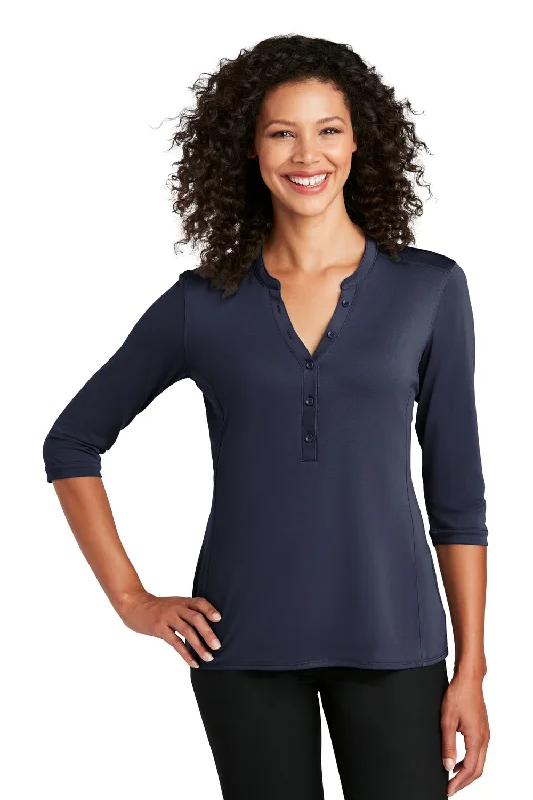 Port Authority Womens Moisture Wicking 3/4 Sleeve Polo Shirt - True Navy Blue