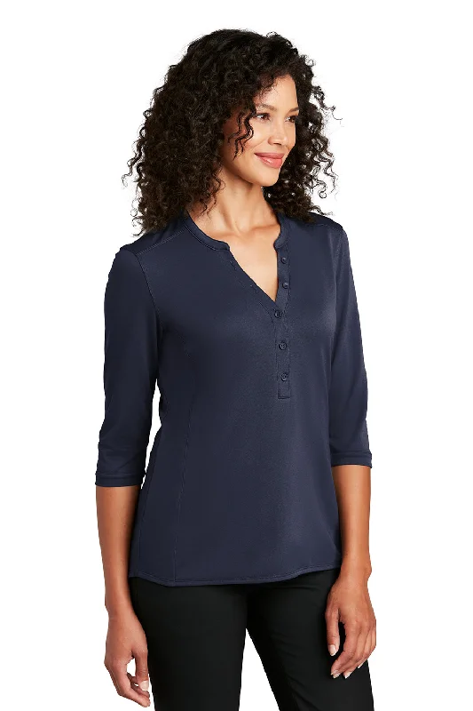 Port Authority Womens Moisture Wicking 3/4 Sleeve Polo Shirt - True Navy Blue