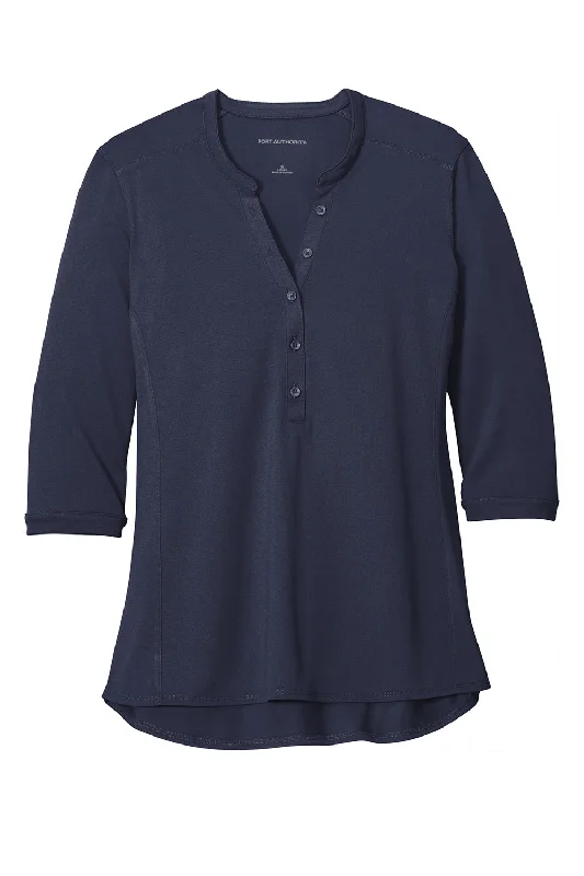 Port Authority Womens Moisture Wicking 3/4 Sleeve Polo Shirt - True Navy Blue