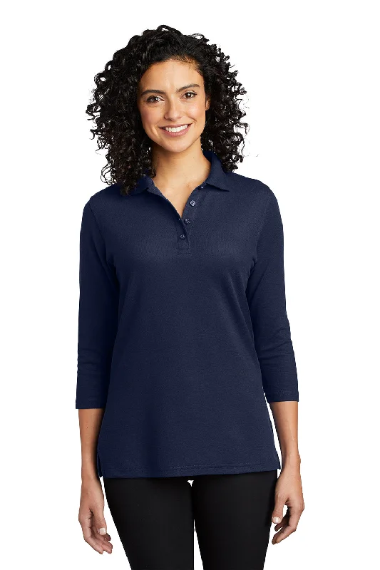 Port Authority Womens Silk Touch 3/4 Sleeve Polo Shirt - Navy Blue