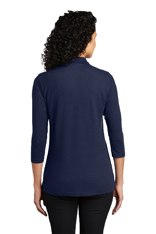 Port Authority Womens Silk Touch 3/4 Sleeve Polo Shirt - Navy Blue