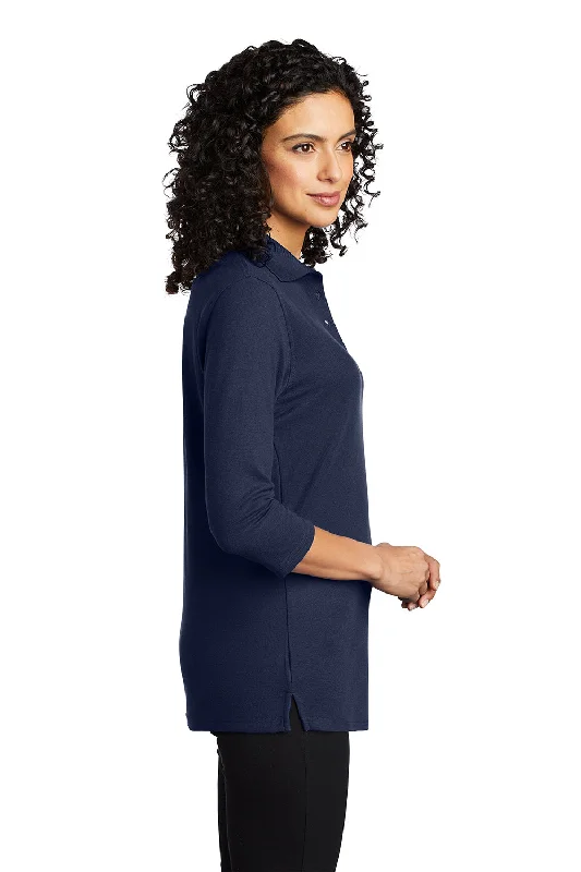 Port Authority Womens Silk Touch 3/4 Sleeve Polo Shirt - Navy Blue