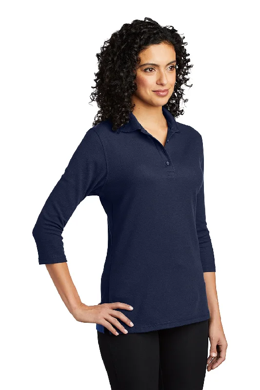 Port Authority Womens Silk Touch 3/4 Sleeve Polo Shirt - Navy Blue