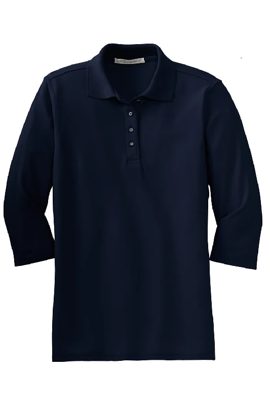 Port Authority Womens Silk Touch 3/4 Sleeve Polo Shirt - Navy Blue