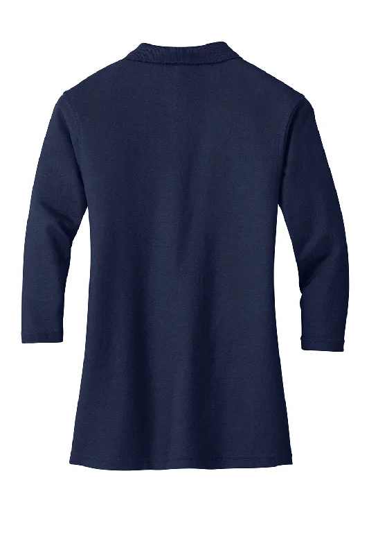 Port Authority Womens Silk Touch 3/4 Sleeve Polo Shirt - Navy Blue