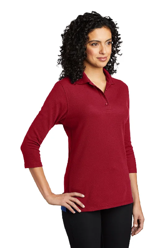 Port Authority Womens Silk Touch 3/4 Sleeve Polo Shirt - Red