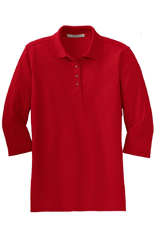 Port Authority Womens Silk Touch 3/4 Sleeve Polo Shirt - Red