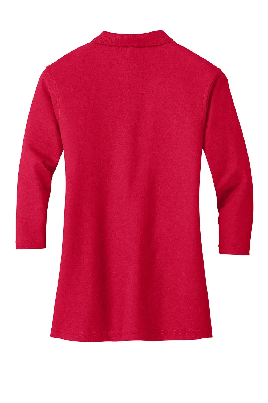 Port Authority Womens Silk Touch 3/4 Sleeve Polo Shirt - Red