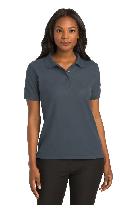 Port Authority Womens Silk Touch Wrinkle Resistant Short Sleeve Polo Shirt - Steel Grey