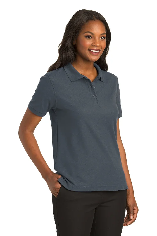 Port Authority Womens Silk Touch Wrinkle Resistant Short Sleeve Polo Shirt - Steel Grey