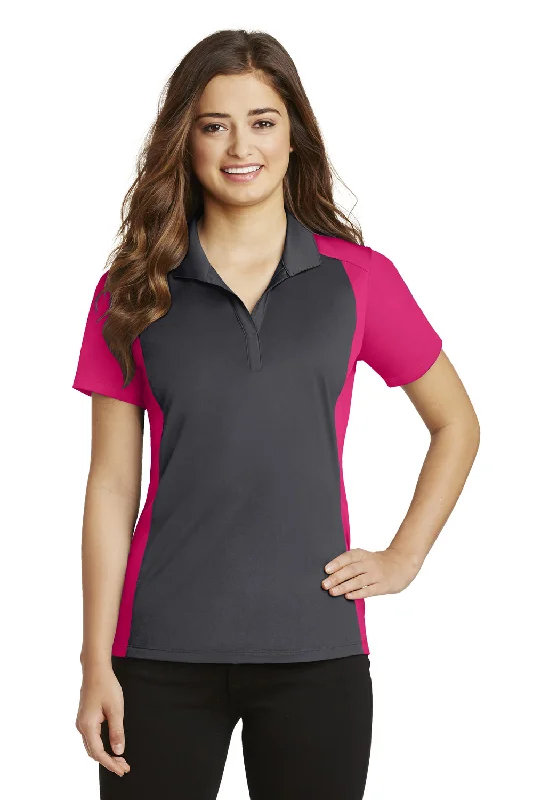 Sport-Tek Womens Sport-Wick Moisture Wicking Short Sleeve Polo Shirt - Iron Grey/Raspberry Pink