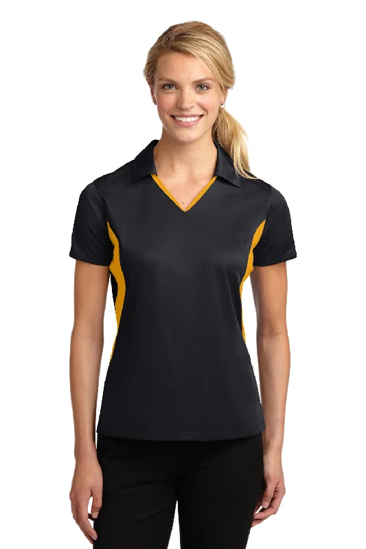 Sport-Tek Womens Sport-Wick Moisture Wicking Short Sleeve Polo Shirt - Black/Gold