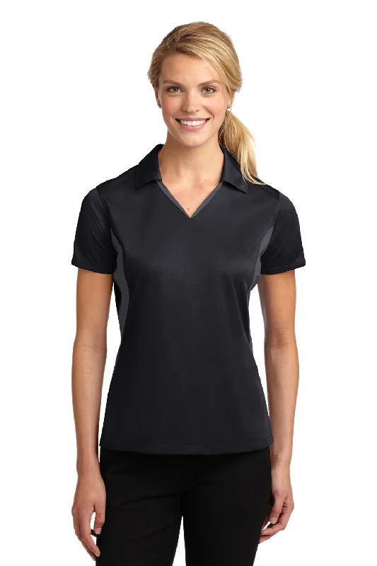 Sport-Tek Womens Sport-Wick Moisture Wicking Short Sleeve Polo Shirt - Black/Iron Grey