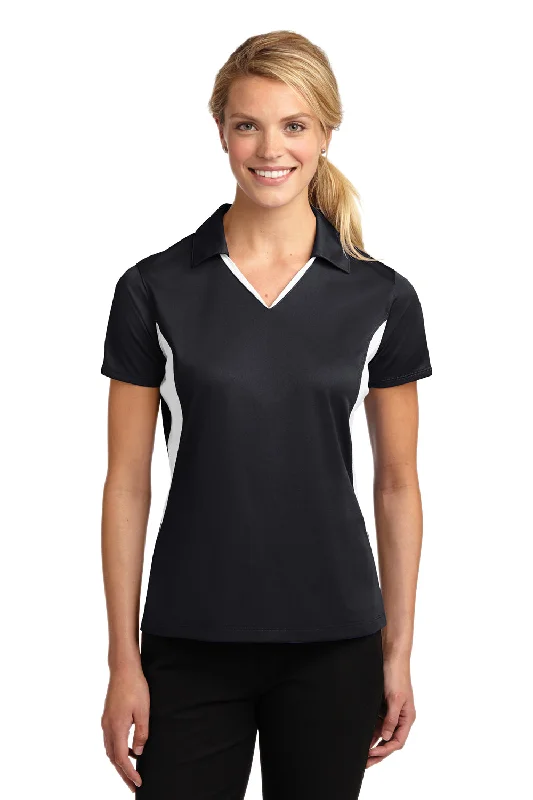 Sport-Tek Womens Sport-Wick Moisture Wicking Short Sleeve Polo Shirt - Black/White