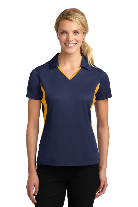 Sport-Tek Womens Sport-Wick Moisture Wicking Short Sleeve Polo Shirt - True Navy Blue/Gold