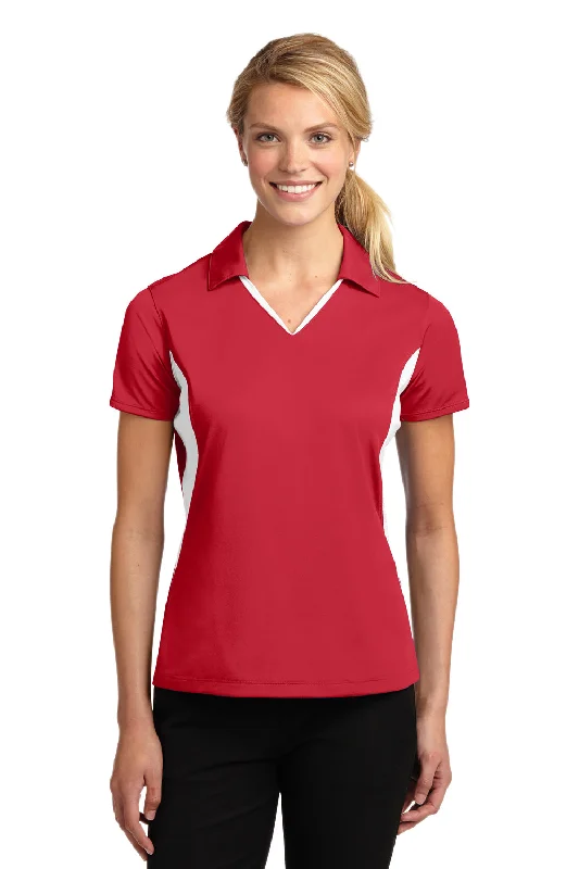 Sport-Tek Womens Sport-Wick Moisture Wicking Short Sleeve Polo Shirt - True Red/White