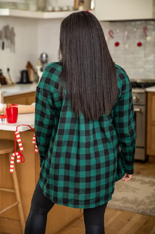 Northern Sky Green Buffalo Plaid Button Up Blouse FINAL SALE