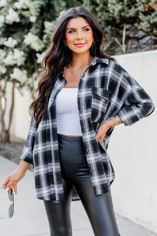 Refreshing Beauty Plaid Black/White Button Front Shirt FINAL SALE