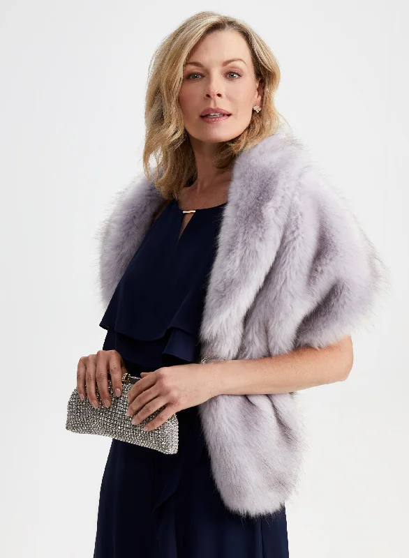 Rhinestone Clip Faux Fur Stole